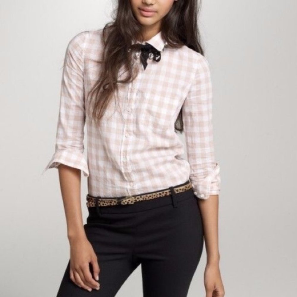J. Crew 'Boy' Shirt 4 Buffalo Check Peach & White